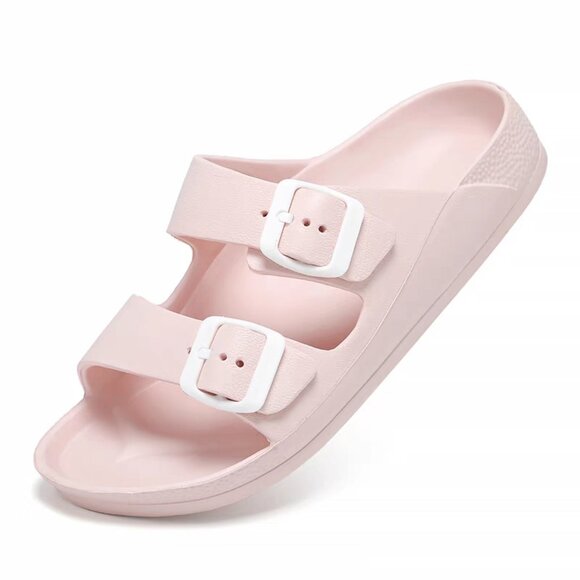 Women's Comfort Slides Double Buckle Adjustable Plastics Flat Sandals(#9) - Picture 4 of 7